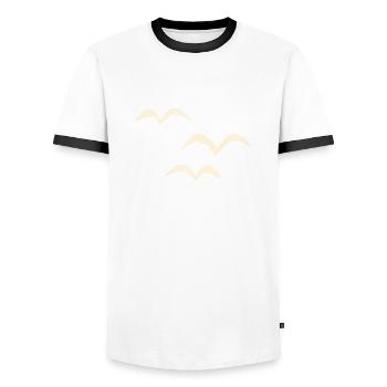 Bon voyage! Oiseaux migrateurs Oiseaux Bon vol ! Trois - T-shirt contrasté Homme - blanc/noir - Devant - AI Model Female 172 light (172cm) & AI Model Male 178 dark (178cm)