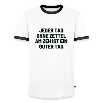 Jeder Tag ohne Zettel am Zeh ist ein guter Tag - Männer Kontrast-T-Shirt - Weiß/Schwarz - Vorne - AI Model Female 172 light (172cm) & AI Model Male 178 dark (178cm)