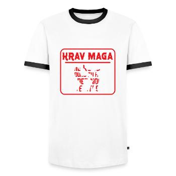 Krav Maga Self-Defense Martial Arts - Men's Ringer Shirt - white/black - Front - AI Model Female 172 light (172cm) & AI Model Male 178 dark (178cm)