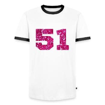 Number 51 Pink Glitter - 51st Anniversary - Men's Ringer Shirt - white/black - Front - AI Model Female 172 light (172cm) & AI Model Male 178 dark (178cm)