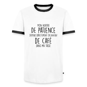 patience et café / cadeau humour café - T-shirt contrasté Homme - blanc/noir - Devant - AI Model Female 172 light (172cm) & AI Model Male 178 dark (178cm)