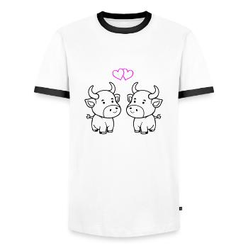vache bébé amour - T-shirt contrasté Homme - blanc/noir - Devant - AI Model Female 172 light (172cm) & AI Model Male 178 dark (178cm)