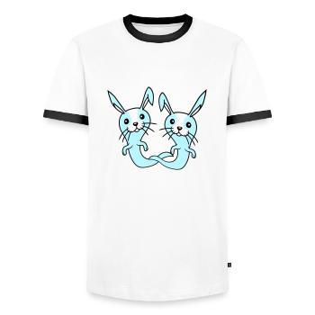 2 Hasen Geist Gespenst spuken Halloween gruselig - Männer Kontrast-T-Shirt - Weiß/Schwarz - Vorne - AI Model Female 172 light (172cm) & AI Model Male 178 dark (178cm)