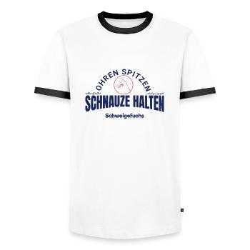 Schweigefuchs - Männer Kontrast-T-Shirt - Weiß/Schwarz - Vorne - AI Model Female 172 light (172cm) & AI Model Male 178 dark (178cm)