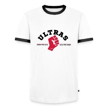 Ultras - alle für einen - Männer Kontrast-T-Shirt - Weiß/Schwarz - Vorne - AI Model Female 172 light (172cm) & AI Model Male 178 dark (178cm)