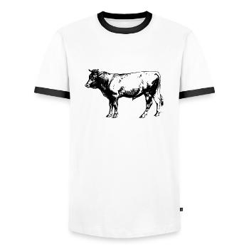 cow64 - Männer Kontrast-T-Shirt - Weiß/Schwarz - Vorne - AI Model Female 172 light (172cm) & AI Model Male 178 dark (178cm)