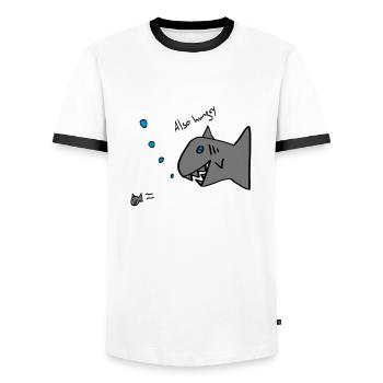 also hungry fish - Men's Ringer Shirt - white/black - Front - AI Model Female 172 light (172cm) & AI Model Male 178 dark (178cm)