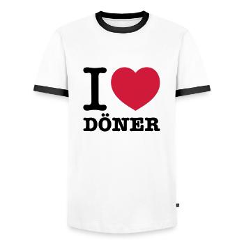 I LOVE DÖNER - Männer Kontrast-T-Shirt - Weiß/Schwarz - Vorne - AI Model Female 172 light (172cm) & AI Model Male 178 dark (178cm)