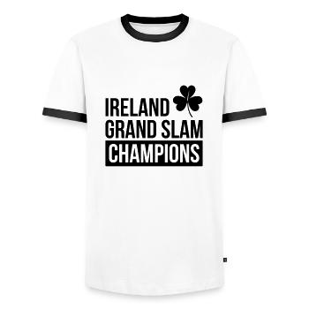 Ireland Rugby Grand Slam Champions - Men's Ringer Shirt - white/black - Front - AI Model Female 172 light (172cm) & AI Model Male 178 dark (178cm)
