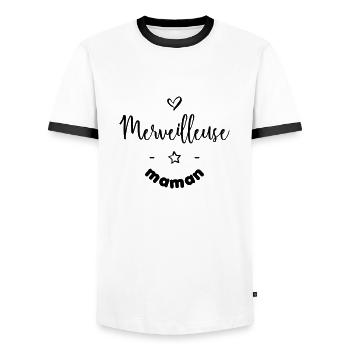 Merveilleuse maman - T-shirt contrasté Homme - blanc/noir - Devant - AI Model Female 172 light (172cm) & AI Model Male 178 dark (178cm)