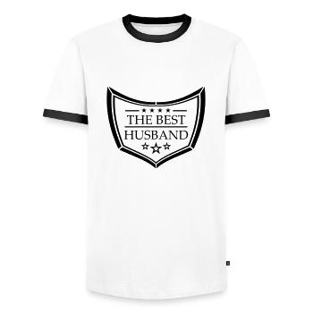 logo sign text the best world of the best world eh - Men's Ringer Shirt - white/black - Front - AI Model Female 172 light (172cm) & AI Model Male 178 dark (178cm)