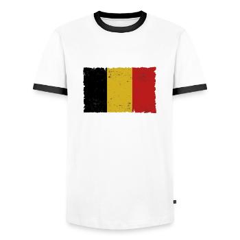 Belgien - Männer Kontrast-T-Shirt - Weiß/Schwarz - Vorne - AI Model Female 172 light (172cm) & AI Model Male 178 dark (178cm)