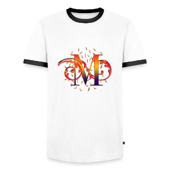 Buchstabe M - Männer Kontrast-T-Shirt - Weiß/Schwarz - Vorne - AI Model Female 172 light (172cm) & AI Model Male 178 dark (178cm)