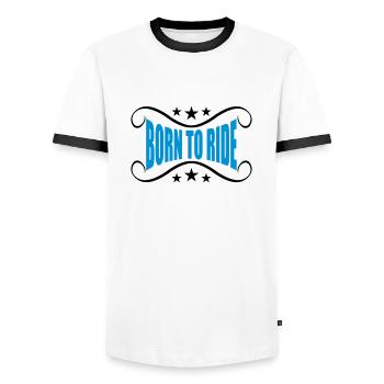 bannière née pour monter à moto - T-shirt contrasté Homme - blanc/noir - Devant - AI Model Female 172 light (172cm) & AI Model Male 178 dark (178cm)