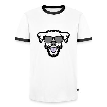 cool dog in the summer holidays - Men's Ringer Shirt - white/black - Front - AI Model Female 172 light (172cm) & AI Model Male 178 dark (178cm)