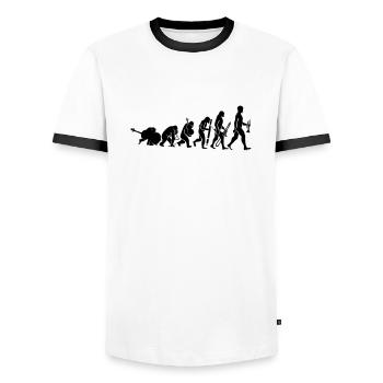 Evolution mit Musik - Männer Kontrast-T-Shirt - Weiß/Schwarz - Vorne - AI Model Female 172 light (172cm) & AI Model Male 178 dark (178cm)