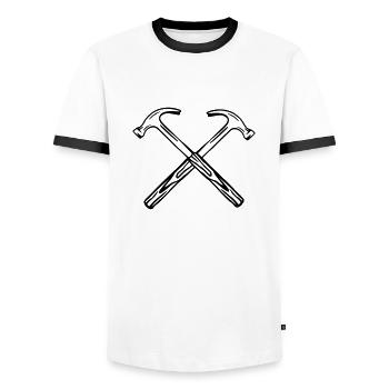 gekreuzte_haemmer_2 - Männer Kontrast-T-Shirt - Weiß/Schwarz - Vorne - AI Model Female 172 light (172cm) & AI Model Male 178 dark (178cm)