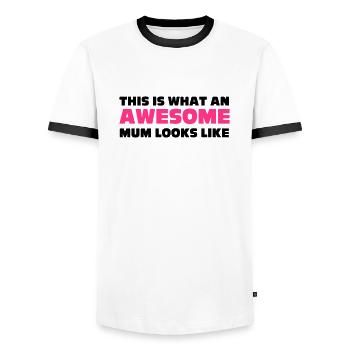 Mum - Men's Ringer Shirt - white/black - Front - AI Model Female 172 light (172cm) & AI Model Male 178 dark (178cm)