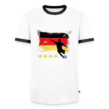 Fußball Deutschland - 4 Sterne - Männer Kontrast-T-Shirt - Weiß/Schwarz - Vorne - AI Model Female 172 light (172cm) & AI Model Male 178 dark (178cm)