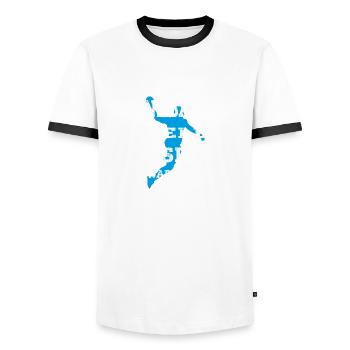 Handballer spielen Fussball zum Warmmachen - Männer Kontrast-T-Shirt - Weiß/Schwarz - Vorne - AI Model Female 172 light (172cm) & AI Model Male 178 dark (178cm)