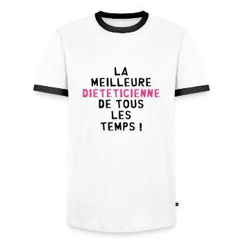 Diététicien / Diététicienne / Diététique / Sport - T-shirt contrasté Homme - blanc/noir - Devant - AI Model Female 172 light (172cm) & AI Model Male 178 dark (178cm)