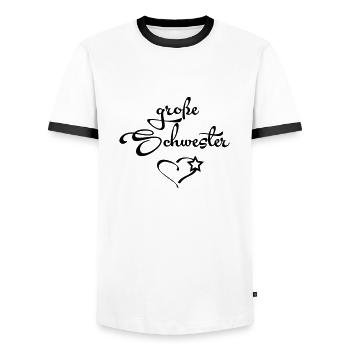 Große Schwester - T-shirt contrasté Homme - blanc/noir - Devant - AI Model Female 172 light (172cm) & AI Model Male 178 dark (178cm)