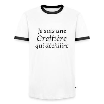 Urkundsbeamte / Clerk / Registrierung / Gericht - Männer Kontrast-T-Shirt - Weiß/Schwarz - Vorne - AI Model Female 172 light (172cm) & AI Model Male 178 dark (178cm)