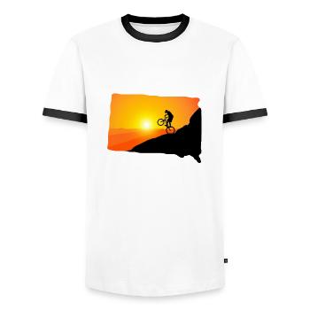 Downhill MTB mountain bike mountain bike mountains - Men's Ringer Shirt - white/black - Front - AI Model Female 172 light (172cm) & AI Model Male 178 dark (178cm)