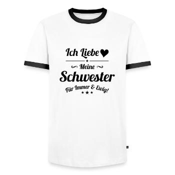 ich liebe meine Schwester - Männer Kontrast-T-Shirt - Weiß/Schwarz - Vorne - AI Model Female 172 light (172cm) & AI Model Male 178 dark (178cm)
