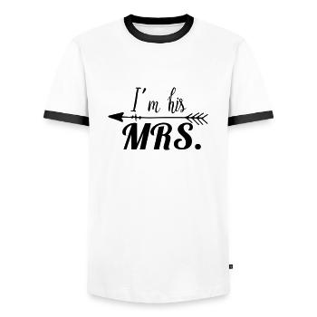im_his_mrs_arrow_1 - Männer Kontrast-T-Shirt - Weiß/Schwarz - Vorne - AI Model Female 172 light (172cm) & AI Model Male 178 dark (178cm)