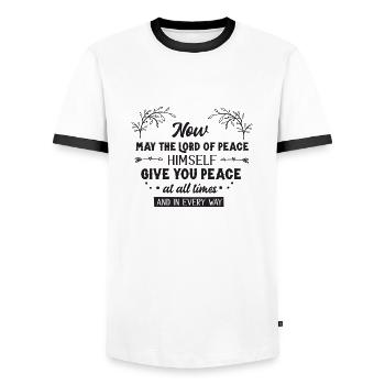 Möge dir Gott Frieden geben - Männer Kontrast-T-Shirt - Weiß/Schwarz - Vorne - AI Model Female 172 light (172cm) & AI Model Male 178 dark (178cm)