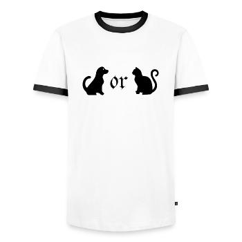 Chat, chat, animal, animal domestique, animal domestique - T-shirt contrasté Homme - blanc/noir - Devant - AI Model Female 172 light (172cm) & AI Model Male 178 dark (178cm)