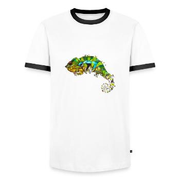 Chameleon | Low Poly - Men's Ringer Shirt - white/black - Front - AI Model Female 172 light (172cm) & AI Model Male 178 dark (178cm)