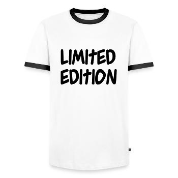 limited edition - Men's Ringer Shirt - white/black - Front - AI Model Female 172 light (172cm) & AI Model Male 178 dark (178cm)