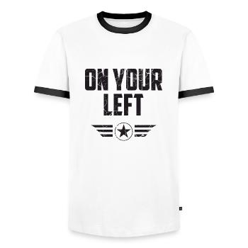 Saying Attention Links Comic Hero Captain Gift - Men's Ringer Shirt - white/black - Front - AI Model Female 172 light (172cm) & AI Model Male 178 dark (178cm)