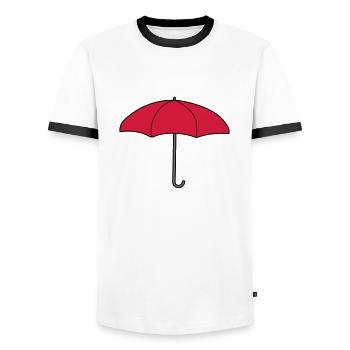 Red Umbrella Design - Men's Ringer Shirt - white/black - Front - AI Model Female 172 light (172cm) & AI Model Male 178 dark (178cm)