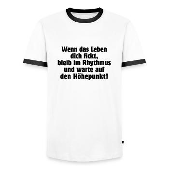 wenn das Leben Dich fickt bleib im Rhythmus Musik - Männer Kontrast-T-Shirt - Weiß/Schwarz - Vorne - AI Model Female 172 light (172cm) & AI Model Male 178 dark (178cm)