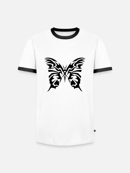 tribal butterfly - Men's Ringer Shirt - white/black
