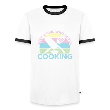 Just A Girl Who Loves Cooking Sous Gourmet Chef Co - Men's Ringer Shirt - white/black - Front - AI Model Female 172 light (172cm) & AI Model Male 178 dark (178cm)