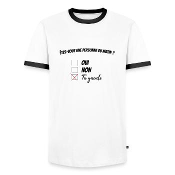 Pas du matin - T-shirt contrasté Homme - blanc/noir - Devant - AI Model Female 172 light (172cm) & AI Model Male 178 dark (178cm)