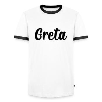 Greta - Männer Kontrast-T-Shirt - Weiß/Schwarz - Vorne - AI Model Female 172 light (172cm) & AI Model Male 178 dark (178cm)