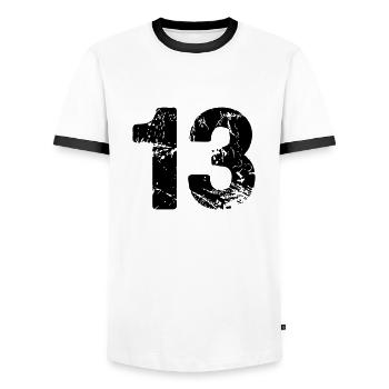 13 - Men's Ringer Shirt - white/black - Front - AI Model Female 172 light (172cm) & AI Model Male 178 dark (178cm)