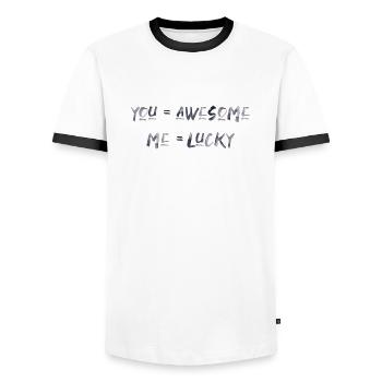 you are awesome love Valentine's Day saying font - Men's Ringer Shirt - white/black - Front - AI Model Female 172 light (172cm) & AI Model Male 178 dark (178cm)