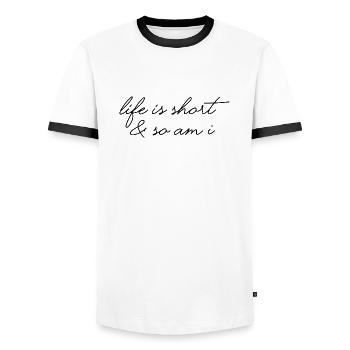 life is short funny saying live lifestyle - Men's Ringer Shirt - white/black - Front - AI Model Female 172 light (172cm) & AI Model Male 178 dark (178cm)