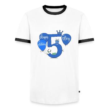 5 Birthday Boy Balloon - Men's Ringer Shirt - white/black - Front - AI Model Female 172 light (172cm) & AI Model Male 178 dark (178cm)