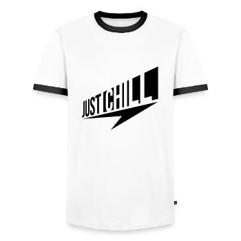 Just Chill Text Logo - Männer Kontrast-T-Shirt - Weiß/Schwarz - Vorne - AI Model Female 172 light (172cm) & AI Model Male 178 dark (178cm)