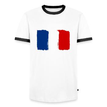 Drapeau de la France utilisé look - T-shirt contrasté Homme - blanc/noir - Devant - AI Model Female 172 light (172cm) & AI Model Male 178 dark (178cm)