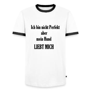 Ich bin nicht Perfekt aber mein Hund liebt mich - Männer Kontrast-T-Shirt - Weiß/Schwarz - Vorne - AI Model Female 172 light (172cm) & AI Model Male 178 dark (178cm)