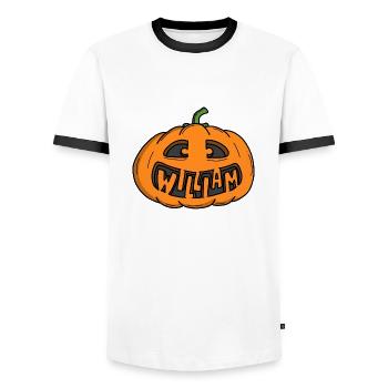 William Halloween Kürbis - Männer Kontrast-T-Shirt - Weiß/Schwarz - Vorne - AI Model Female 172 light (172cm) & AI Model Male 178 dark (178cm)