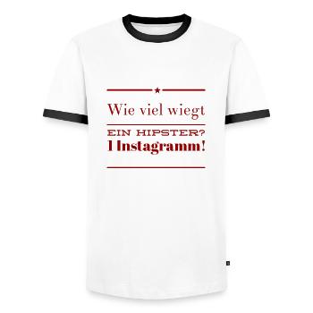 Wie viel wiegt ein Hipster? 1 Instagramm! NEU NEW - Männer Kontrast-T-Shirt - Weiß/Schwarz - Vorne - AI Model Female 172 light (172cm) & AI Model Male 178 dark (178cm)